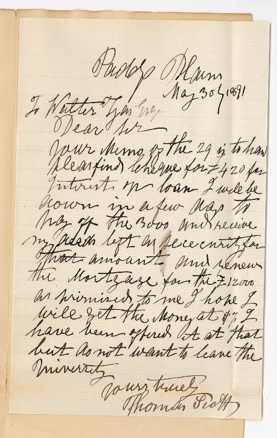 Thomas Scott - Paddys Plains - Payment of Interest