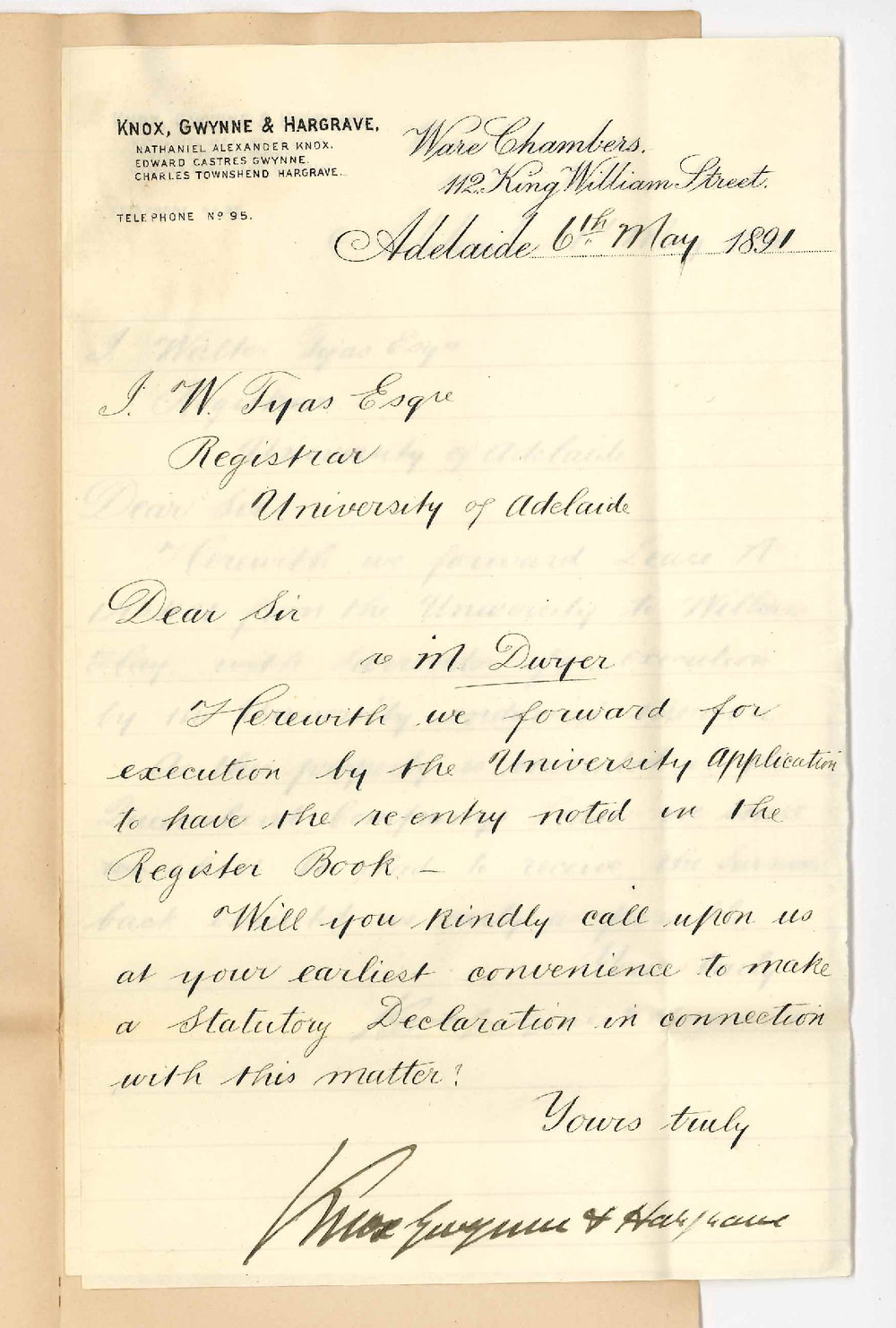 Knox Gwynne and Hargrave - Adelaide - Reentry Dwyers land and surrender of Hays lease