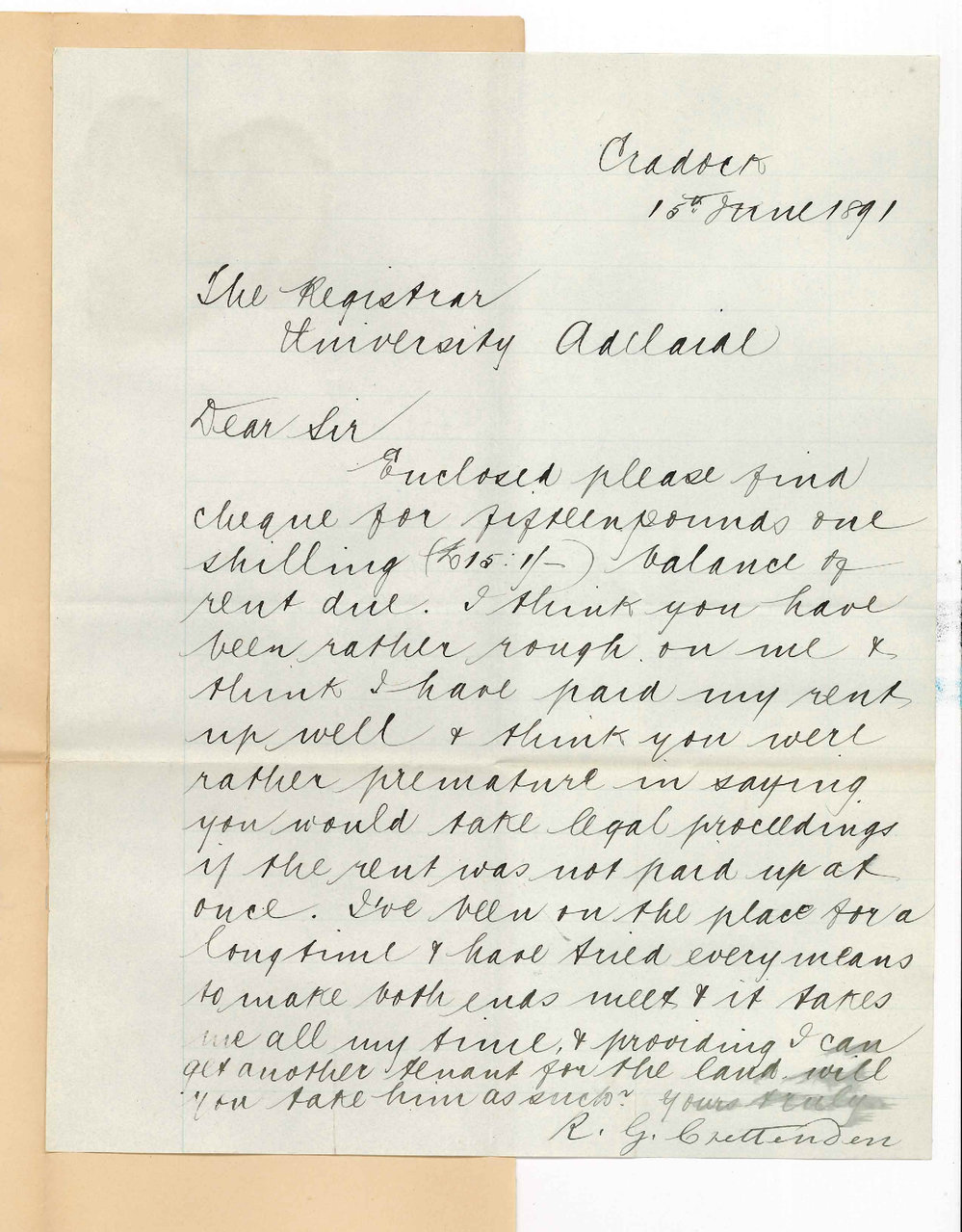 Robert George Crettenden - Cradock - Payment of rent Complains of action in demanding payment of balance due