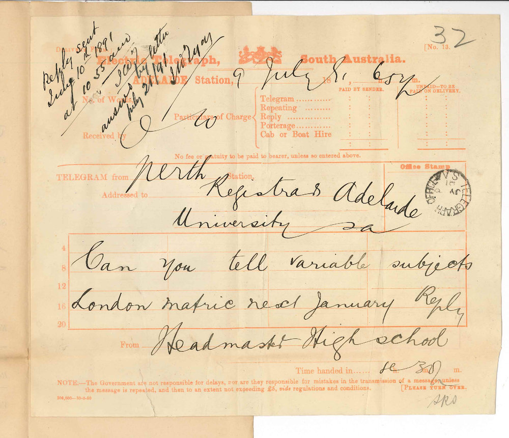 Headmaster - Perth WA - Ask what are the variable subjects for London Matriculation Examination in January 1892