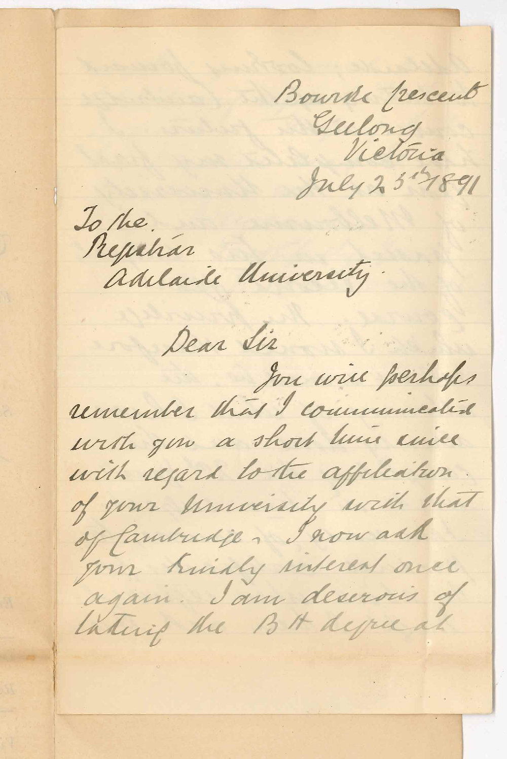 Reverend George N MacDonnell - Victoria - Admission ad eundem statum in the BA Course