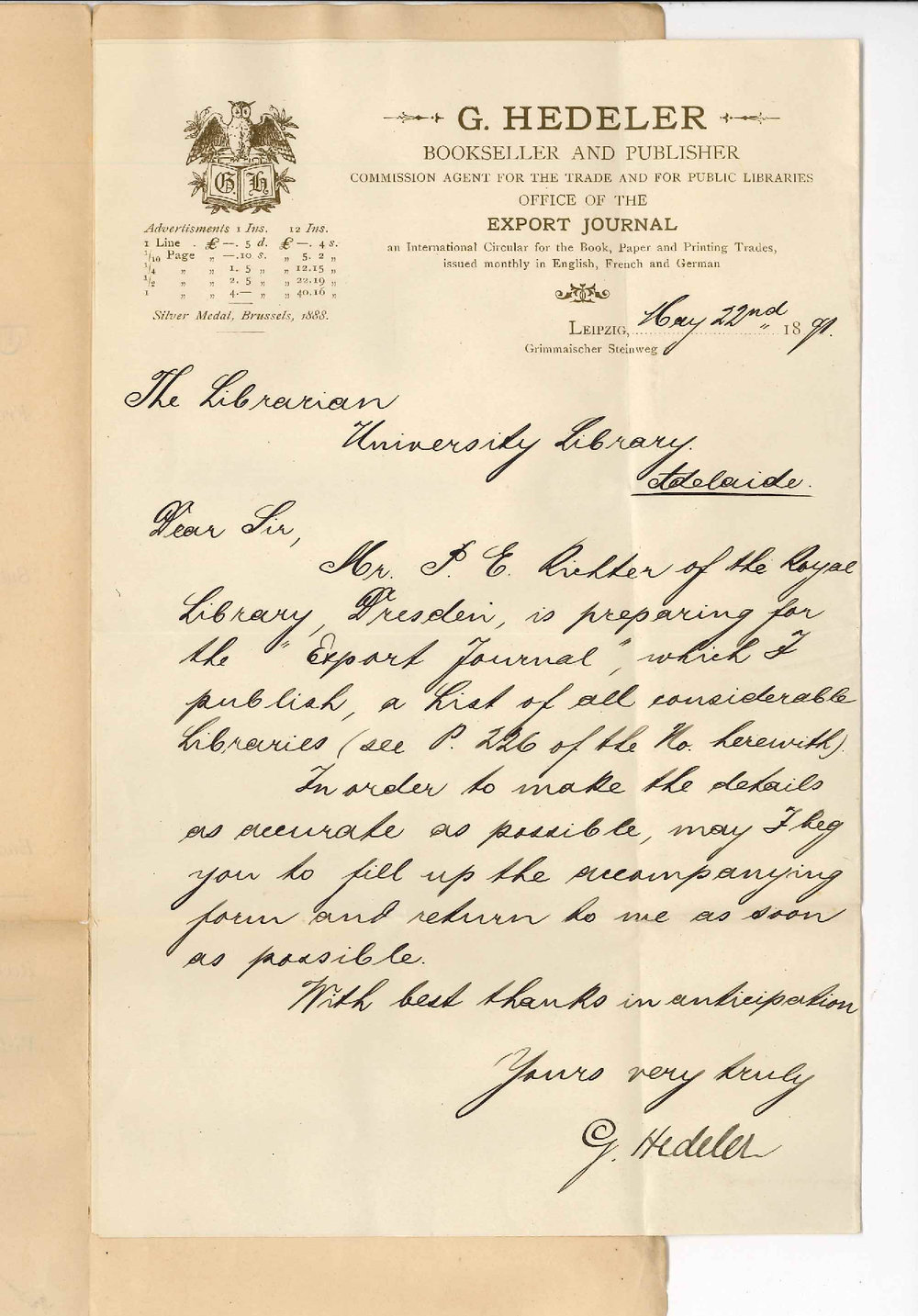 G Hedeler - Leipzig - Information re Library