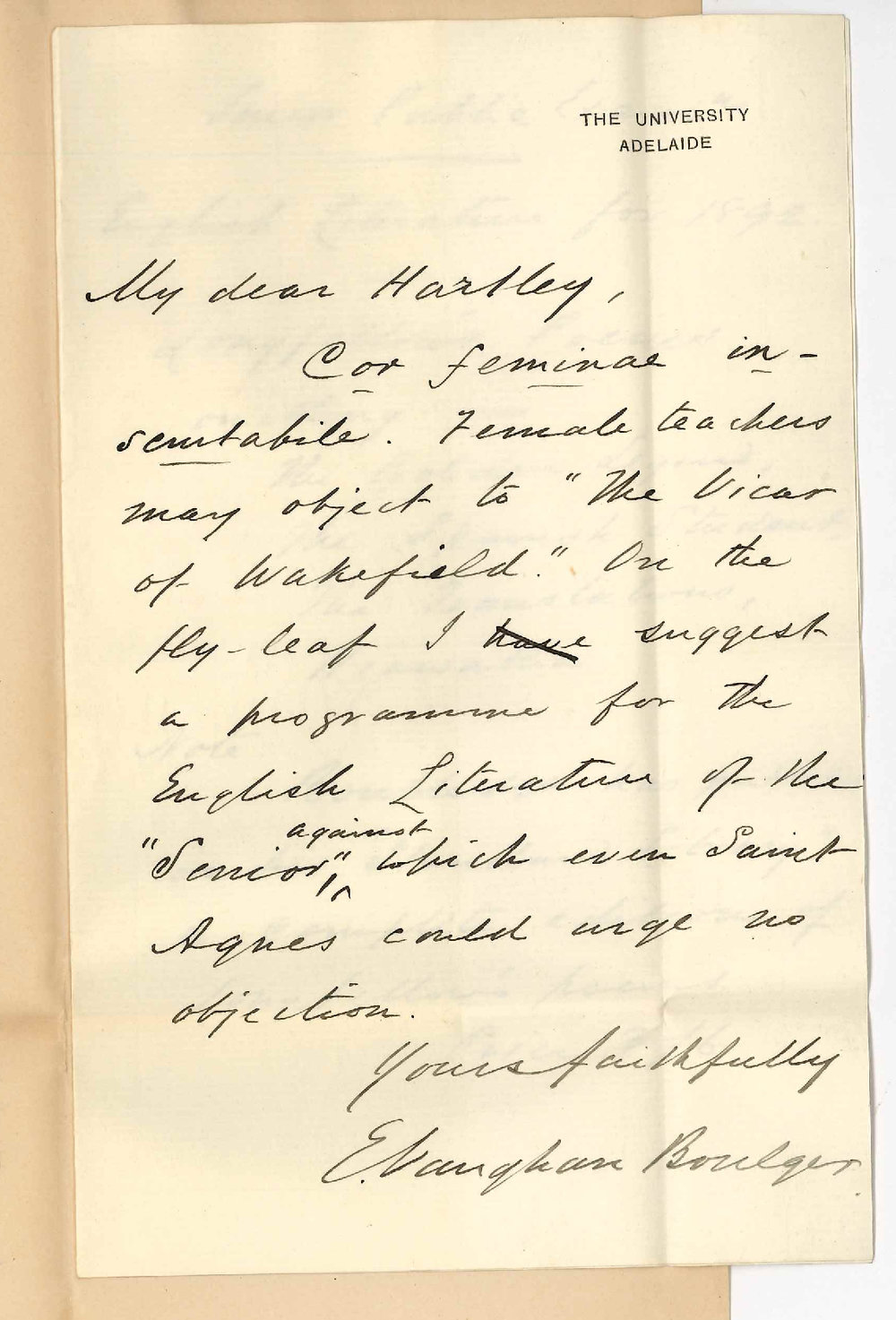 Professor Edward Vaughan Boulger to Mr Hartley - The University - English for the Senior Public Examination