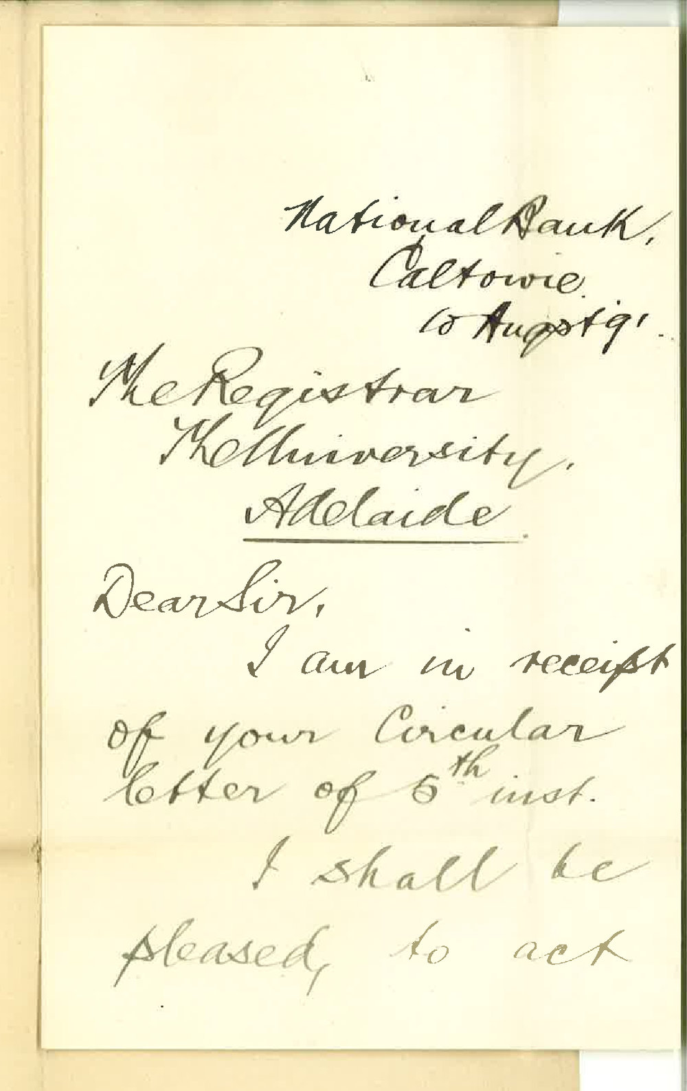 C S Newman - Caltowie - Will act as Supervisor etc for Examinations in Music at Caltowie
