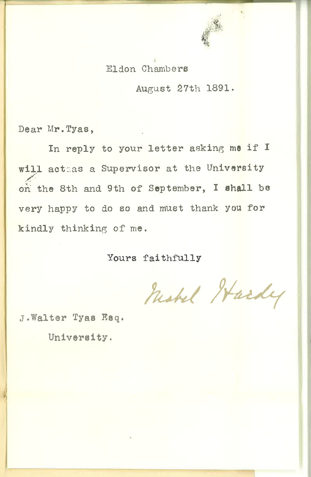 Miss Mabel Hardy - Eldon Chambers - Will Act as Supervisor for Preliminary Examination