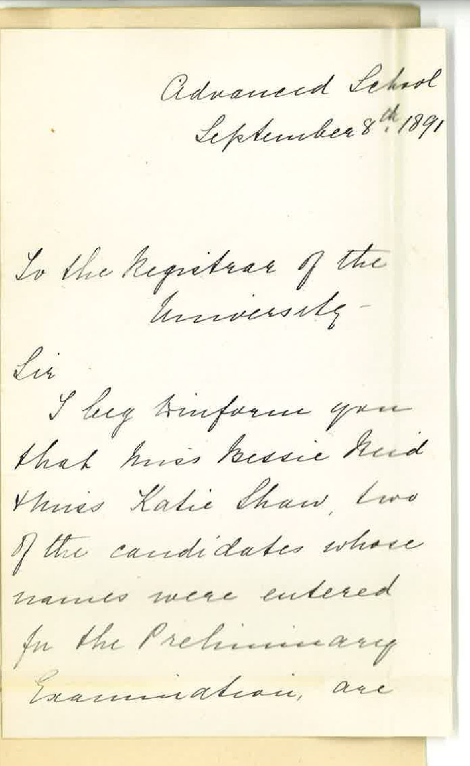 Mabel George - Advanced School - Withdrawal of two names from Preliminary Examination