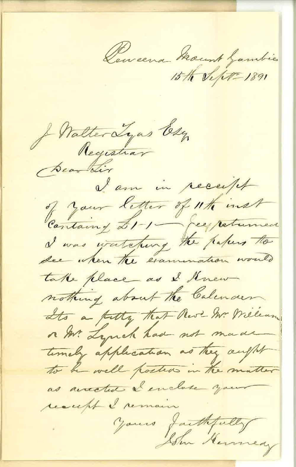 John Kennedy - Mt Gambier - Concerning refund of fee for the Preliminary Examination