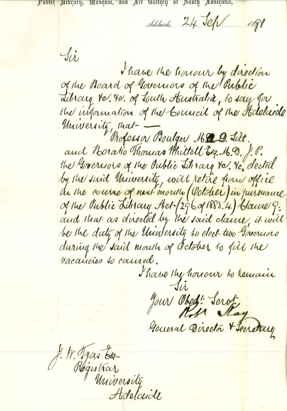 Robert Kay - Public Library - Election of members on Board of Governors of Public Library