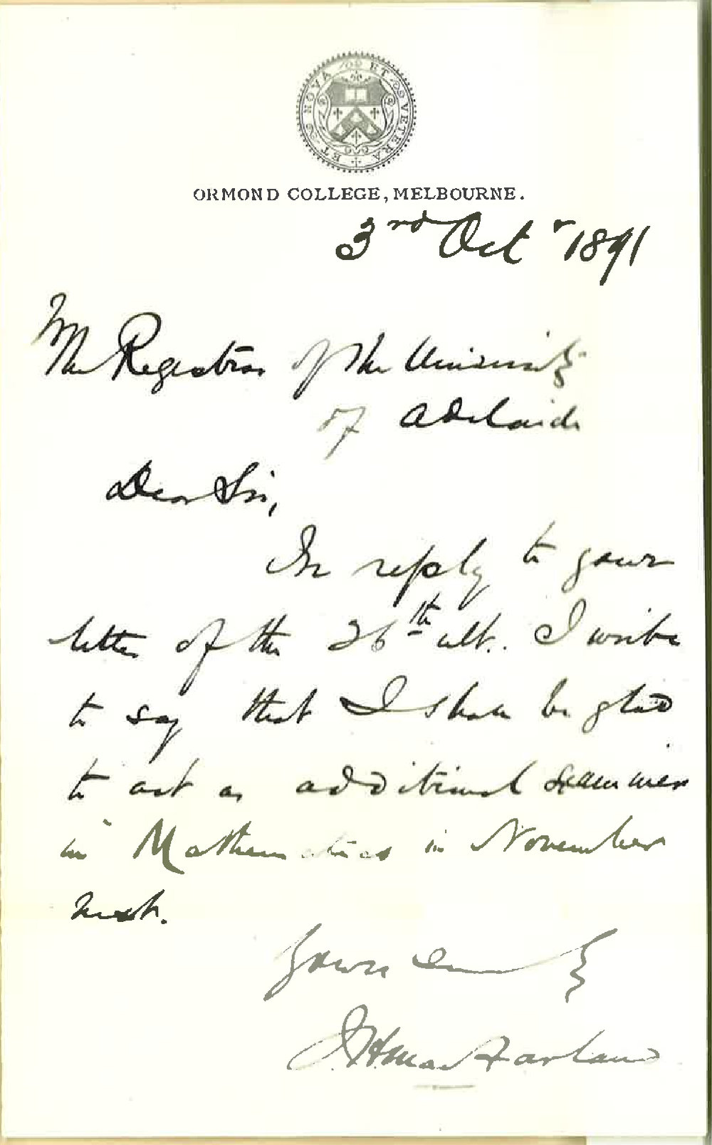 John Henry MacFarland - Melbourne - Will act as Additional Examiner in Mathematics