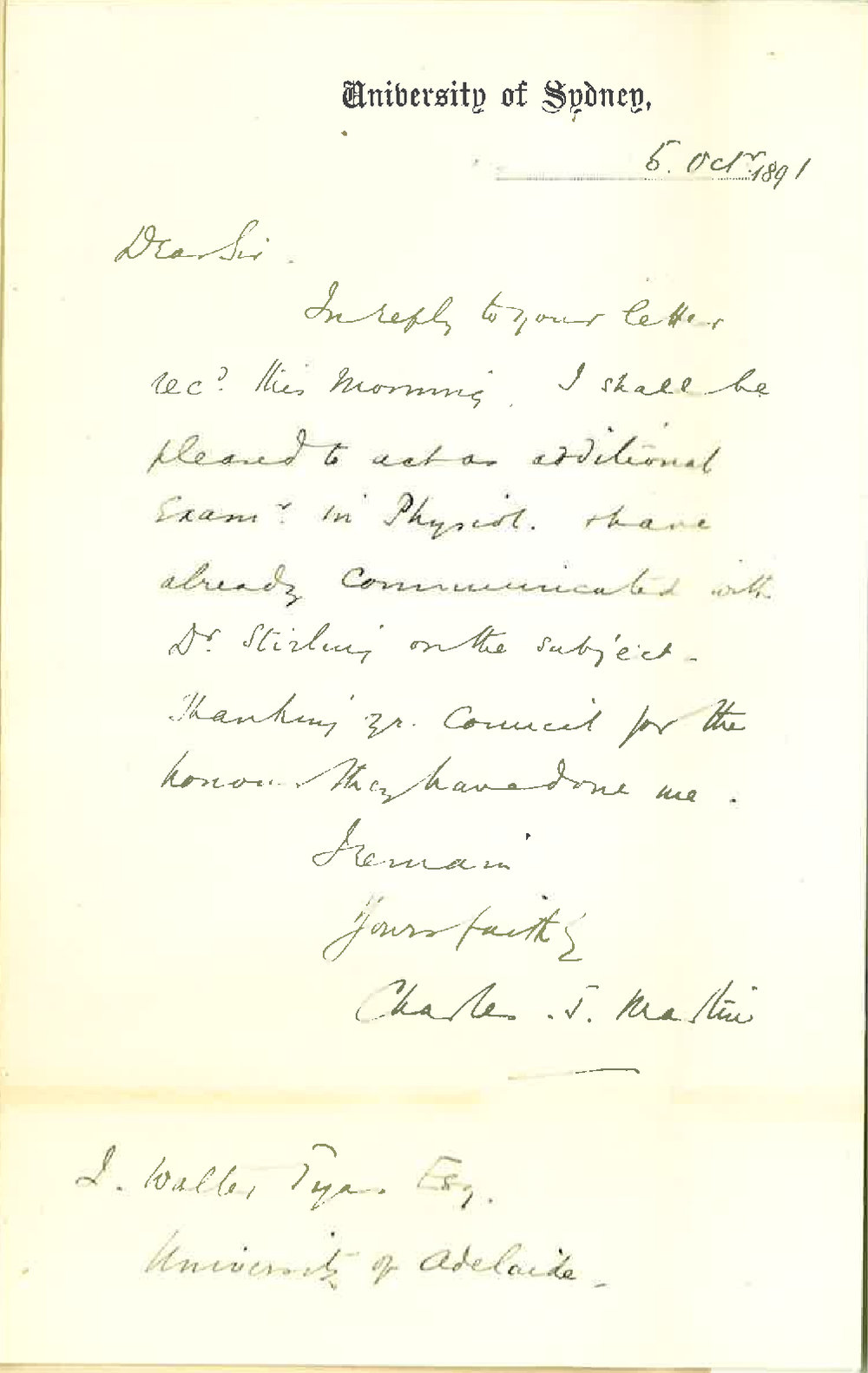 Dr Charles T Martin - Sydney - Will act as Additional Examiner in Physiology