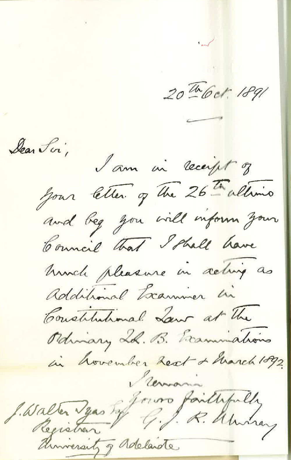 George John Robert Murray - Adelaide - Will act as Examiner in Constitutional Law