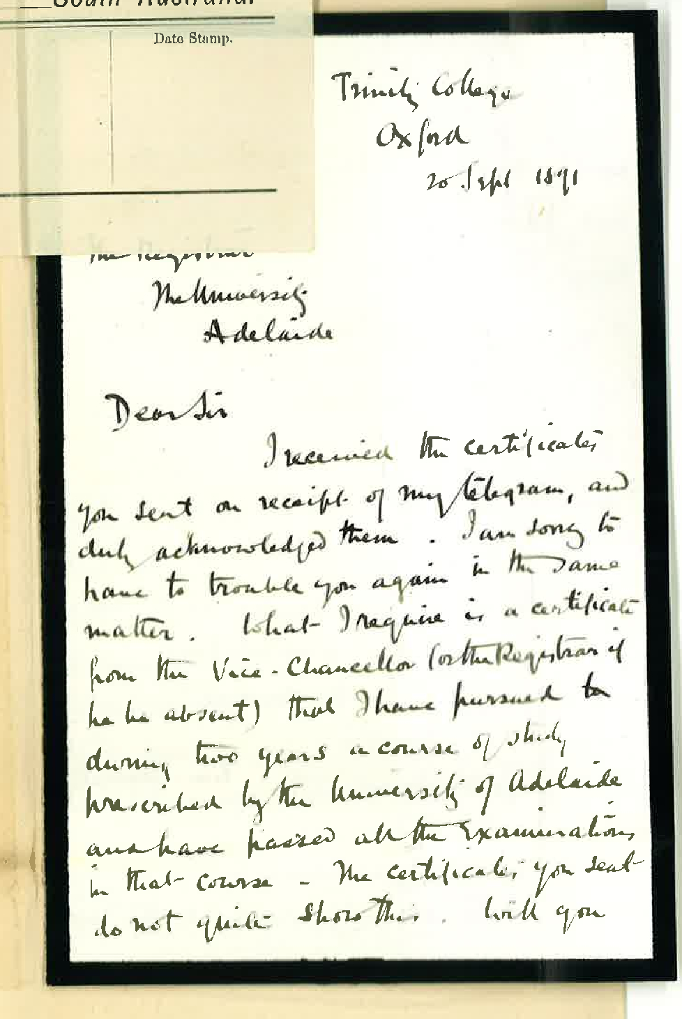 Alfred Bonnin - Oxford - Asking for Certificate of attendance on lectures of LLB Course