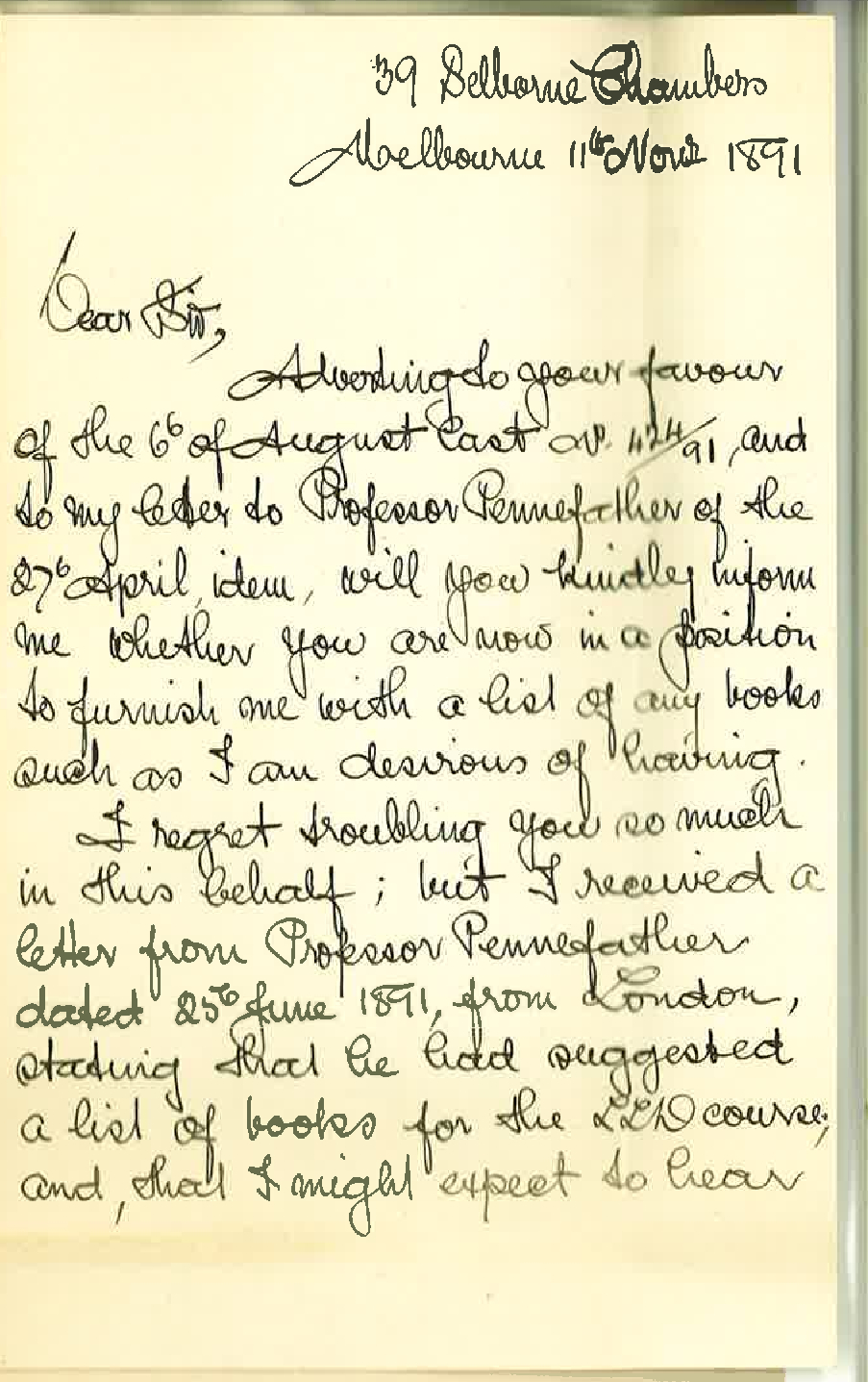 Albert E Jones - 39 Selborne Chambers Melbourne - Re Subject for LLD Examination