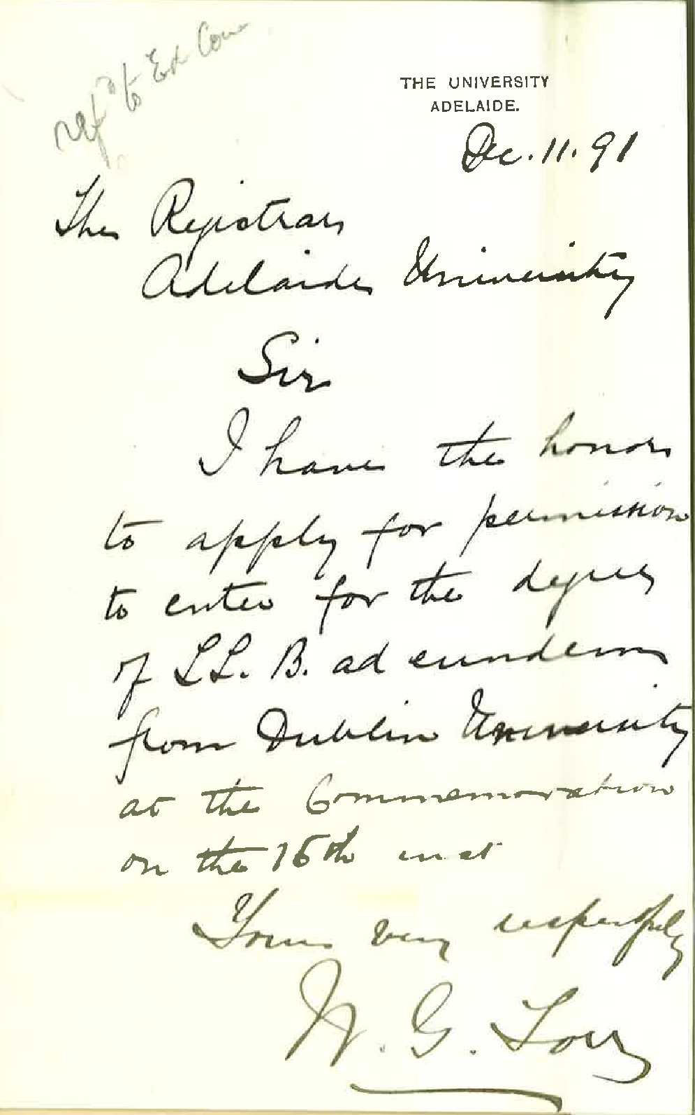 William George Torr - Adelaide - Admission ad eundem gradum