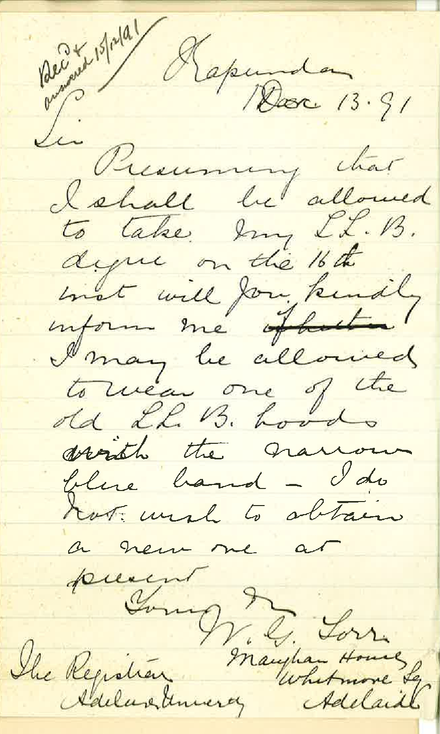 William George Torr - Adelaide - Admission ad eundem gradum