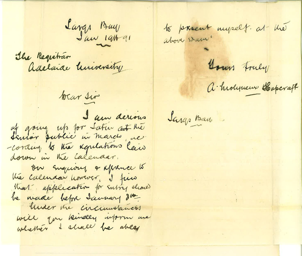 Arthur Molyneux Hopcraft - Largs Bay - Enquiring if too Late for Entry Senior Public March