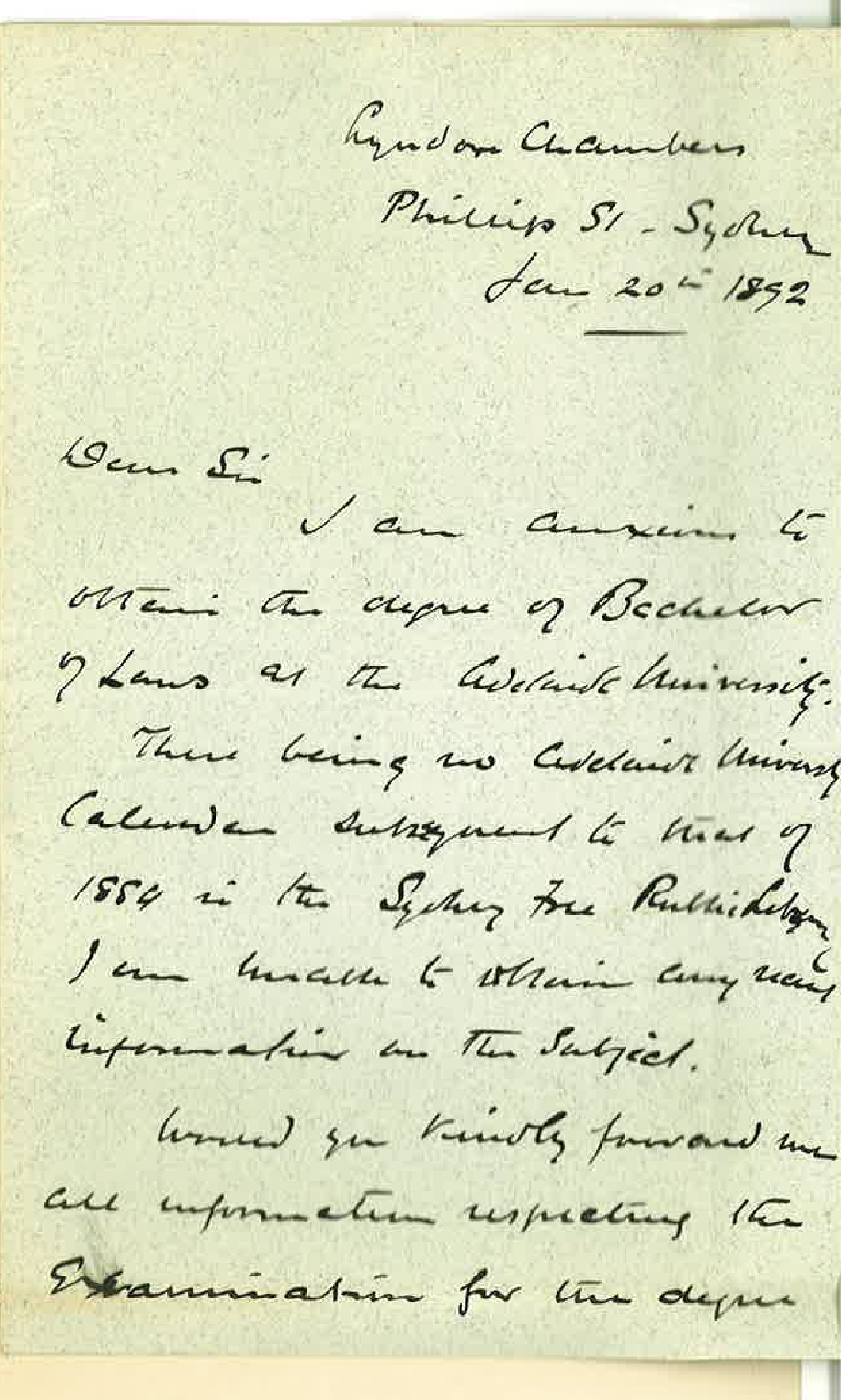 G Heathfield Vines - Phillip Street Sydney - Enquiry LLB Degree Regulations