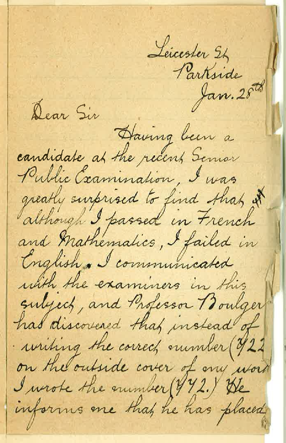 E Gunther - Parkside - Concerning his Reputed Failure in English at the Senior Public Examination