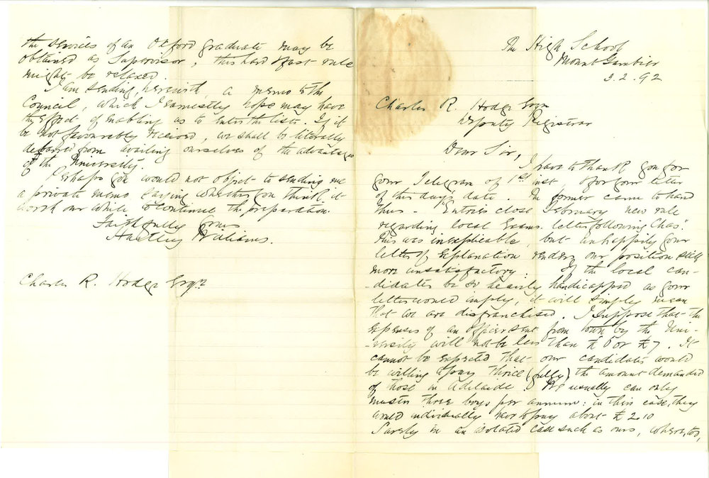 Reverend Hartley Williams - The High School - Mount Gambier - New Rule Regarding Reading and Dictation Local Examinations