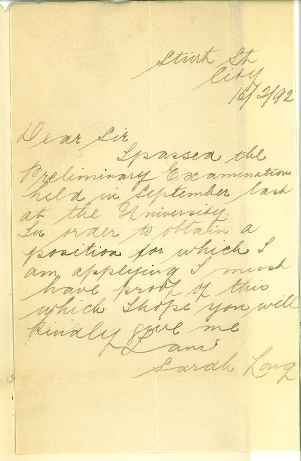 Sarah Long - Sturt Street Adelaide - Asking for Proof of Having Passed the Preliminary Examination