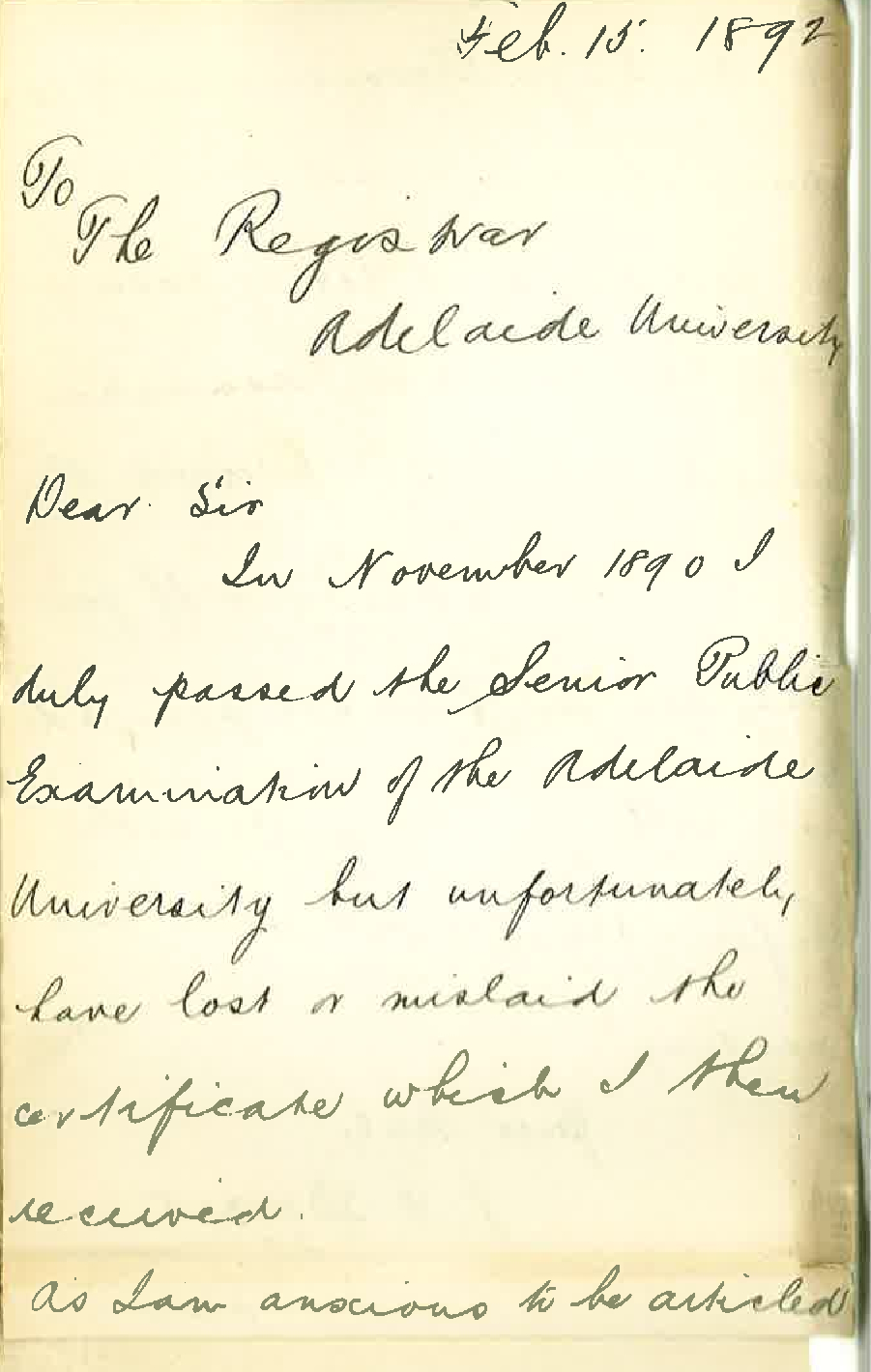 James Frederick Downer - Glenalta Aldgate - Asking for a Duplicate Certificate Senior Public Exam