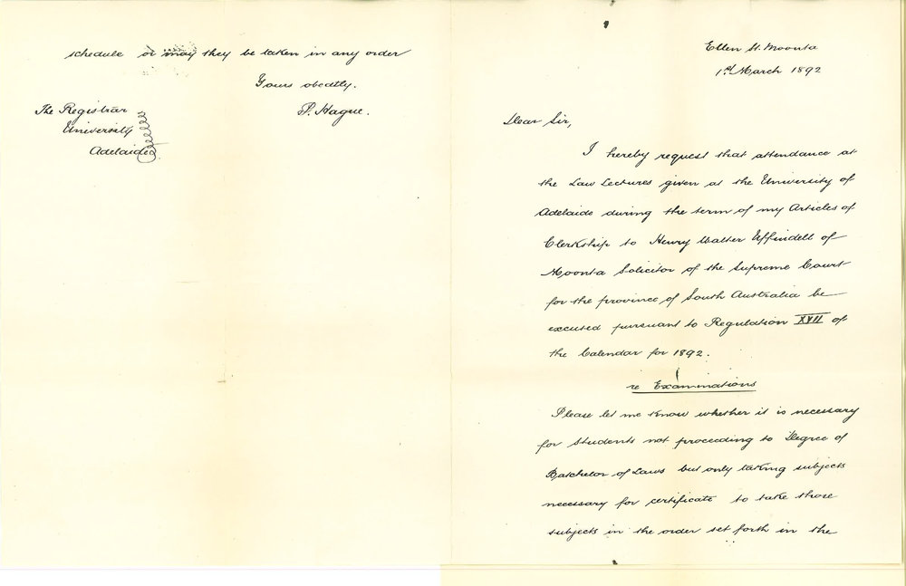 Percy Hague - Moonta - Exemption from Law Lectures