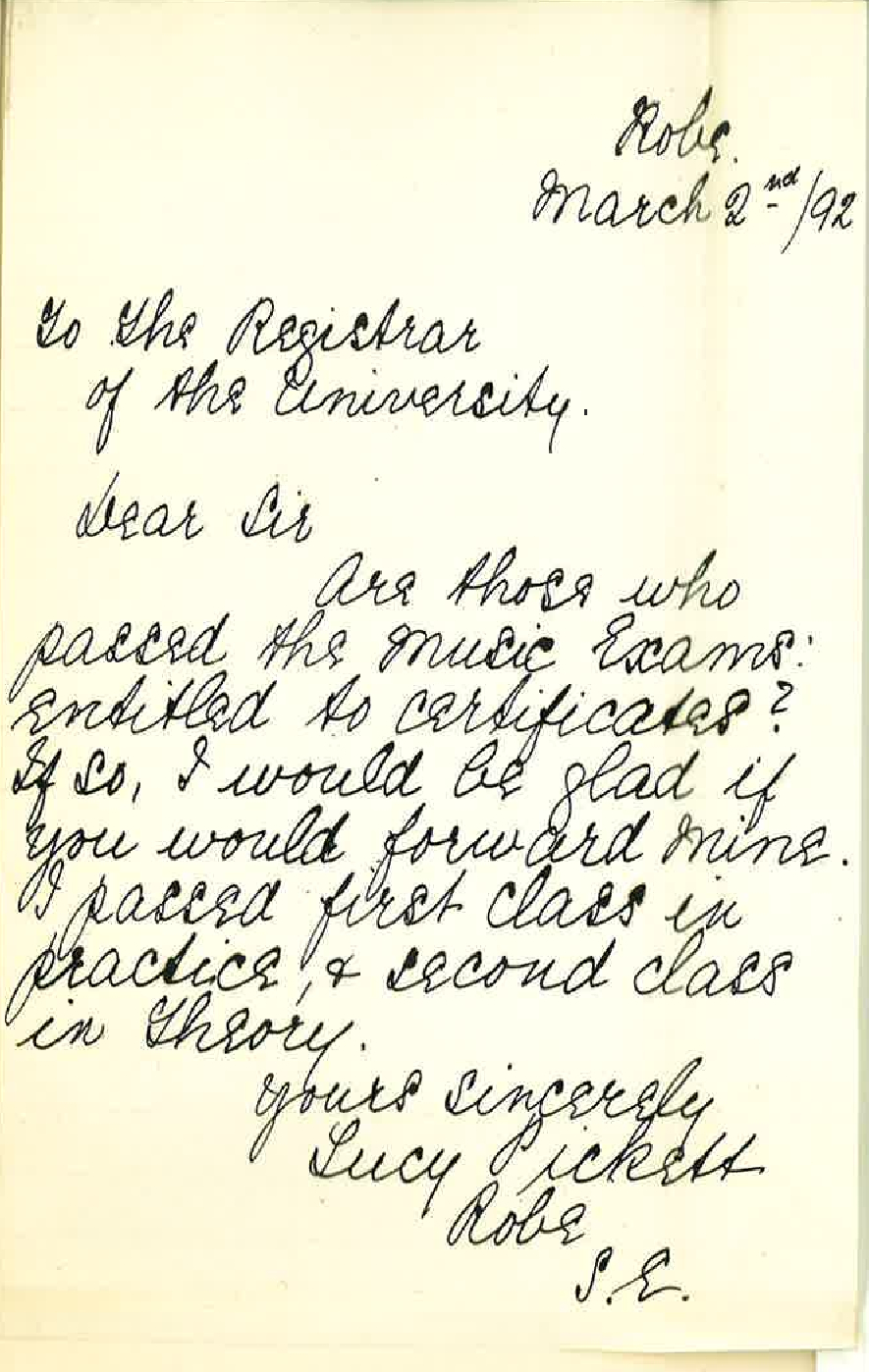 Lucy Pickett - Robe - Music Certificate