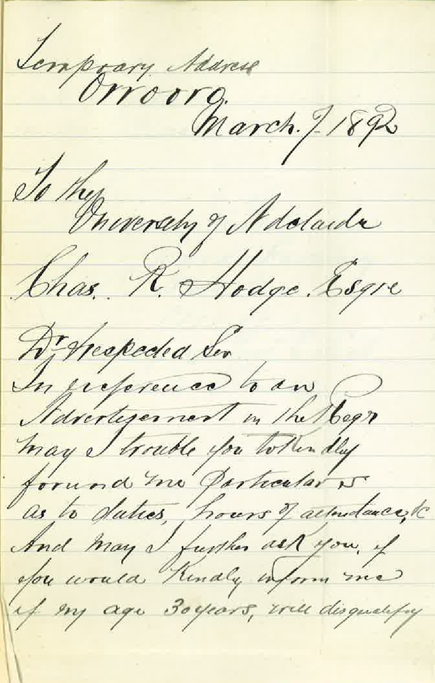 A C Mackie - Orroroo - Enquiry Regarding Clerkship