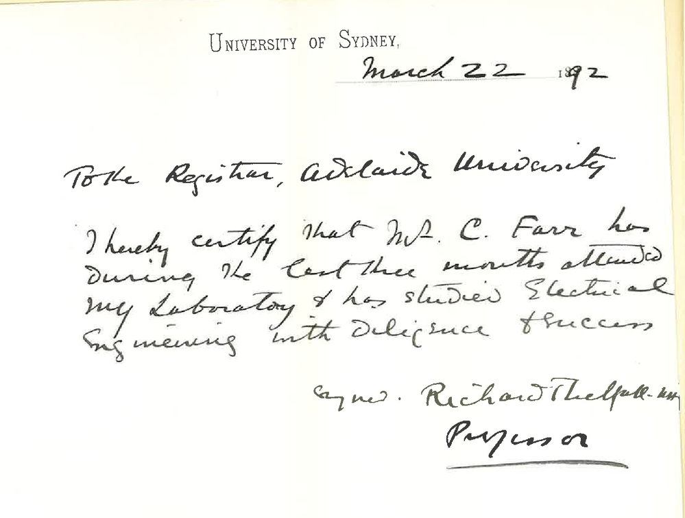 Professor Richard Threlfall - University of Sydney - The progress of C C Farr