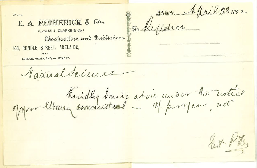 E A Petherick and Co - Adelaide - Contribution to Journal of Natural Science