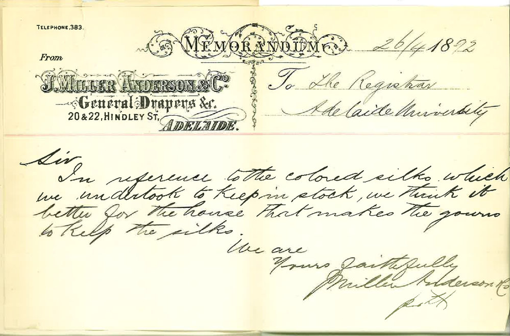 J Miller Anderson and Co - Hindley Street Adelaide - Regarding Coloured Silks for Gowns
