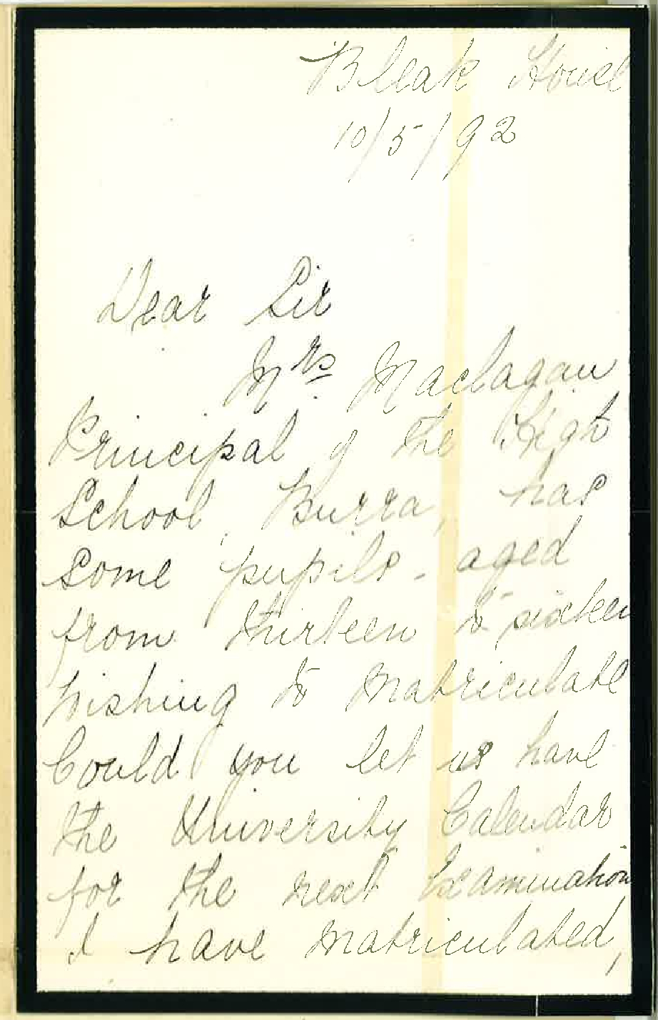 Mrs F Maclagan - Principal - High School Burra - Requesting Information Regarding Public Examinations
