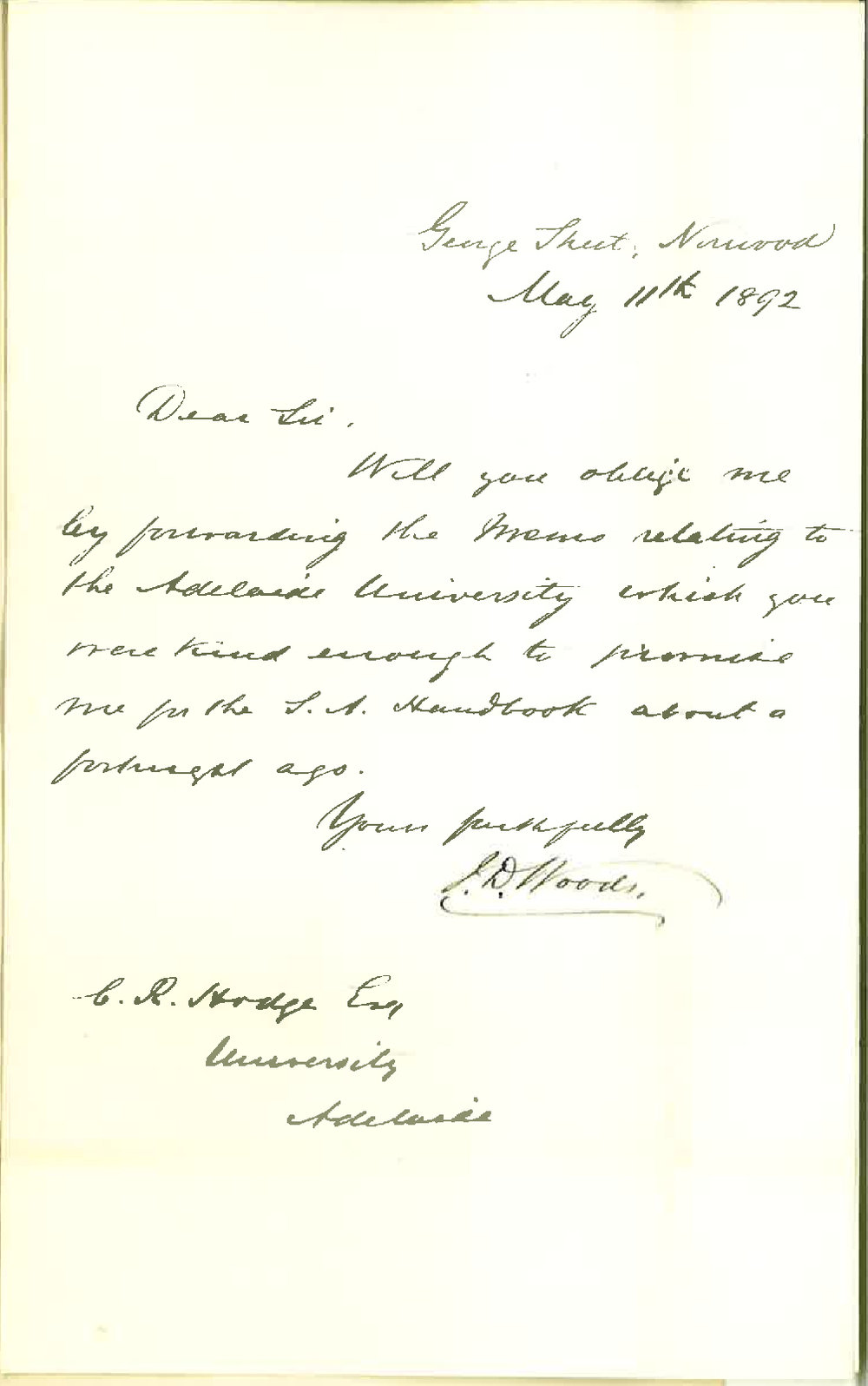 J D Woods - Norwood - Information Regarding University