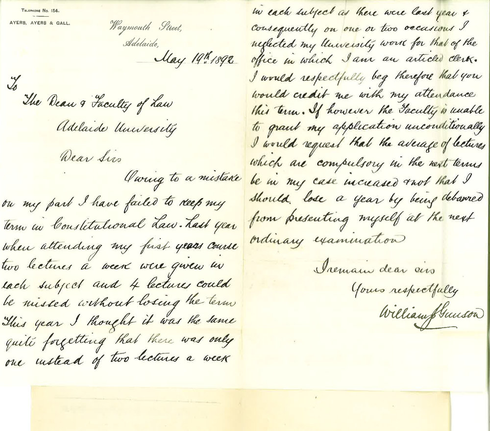 William J Gunson - Adelaide - Failing to Keep Term in Lectures on Law