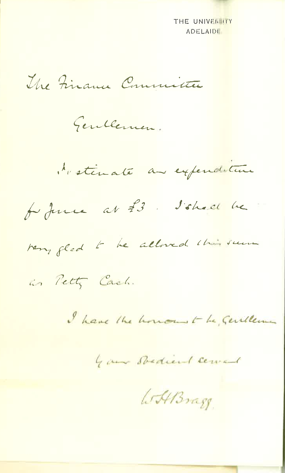Professor William Henry Bragg - The University - Expenditure for June 1892