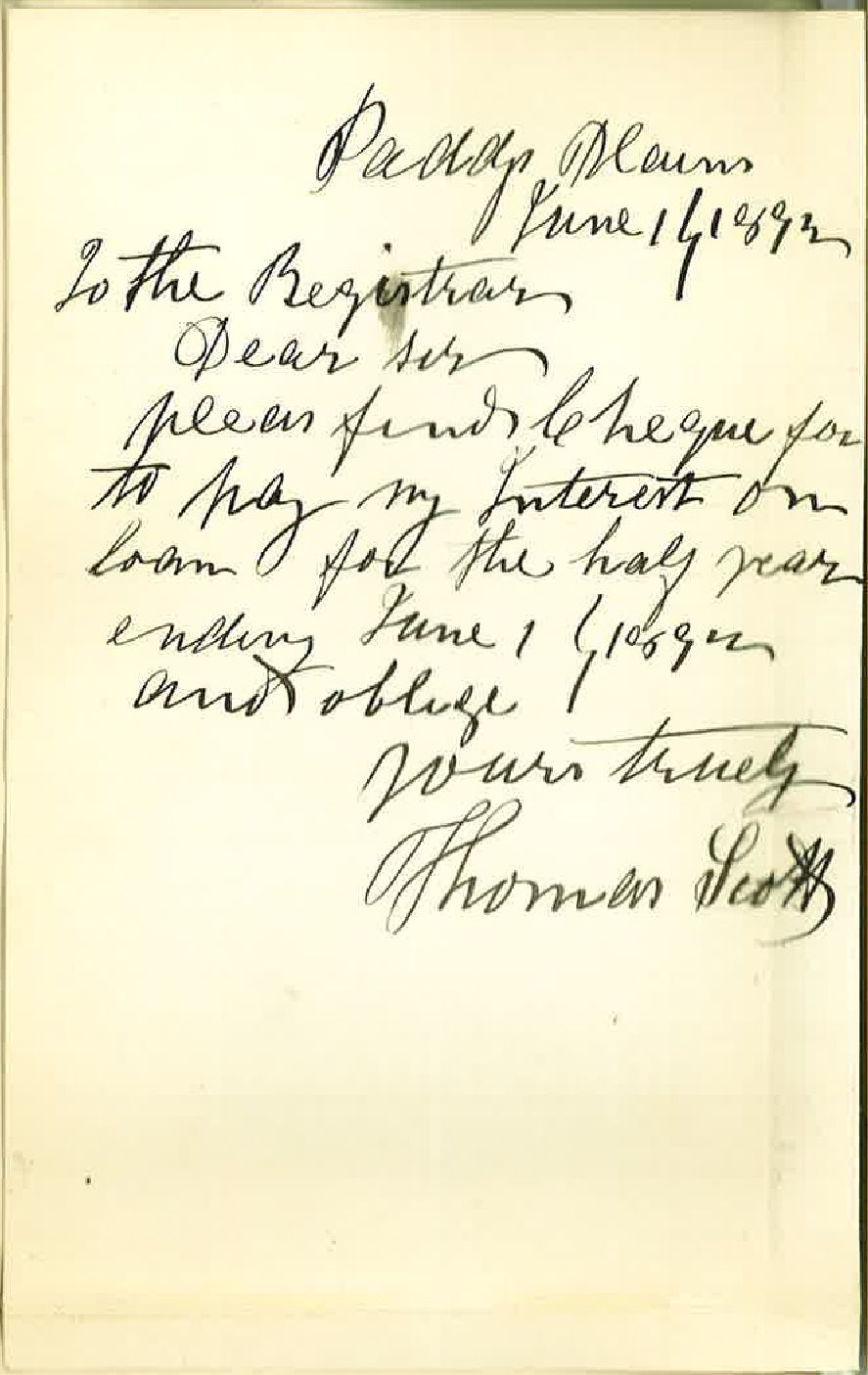 Thomas Scott - Paddys Plains - Payment of Interest