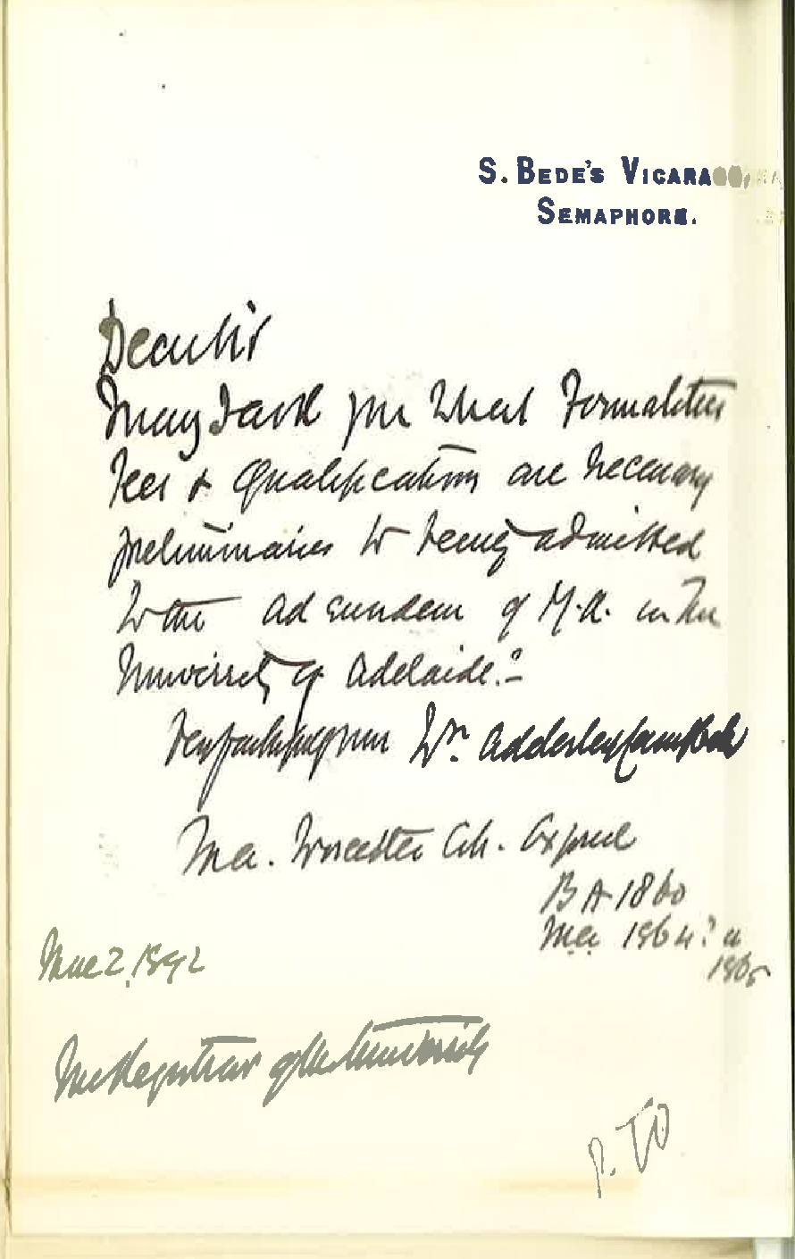 W A Campbell - Semaphore - Requesting to be Admitted MA Ad Eundem Gradum