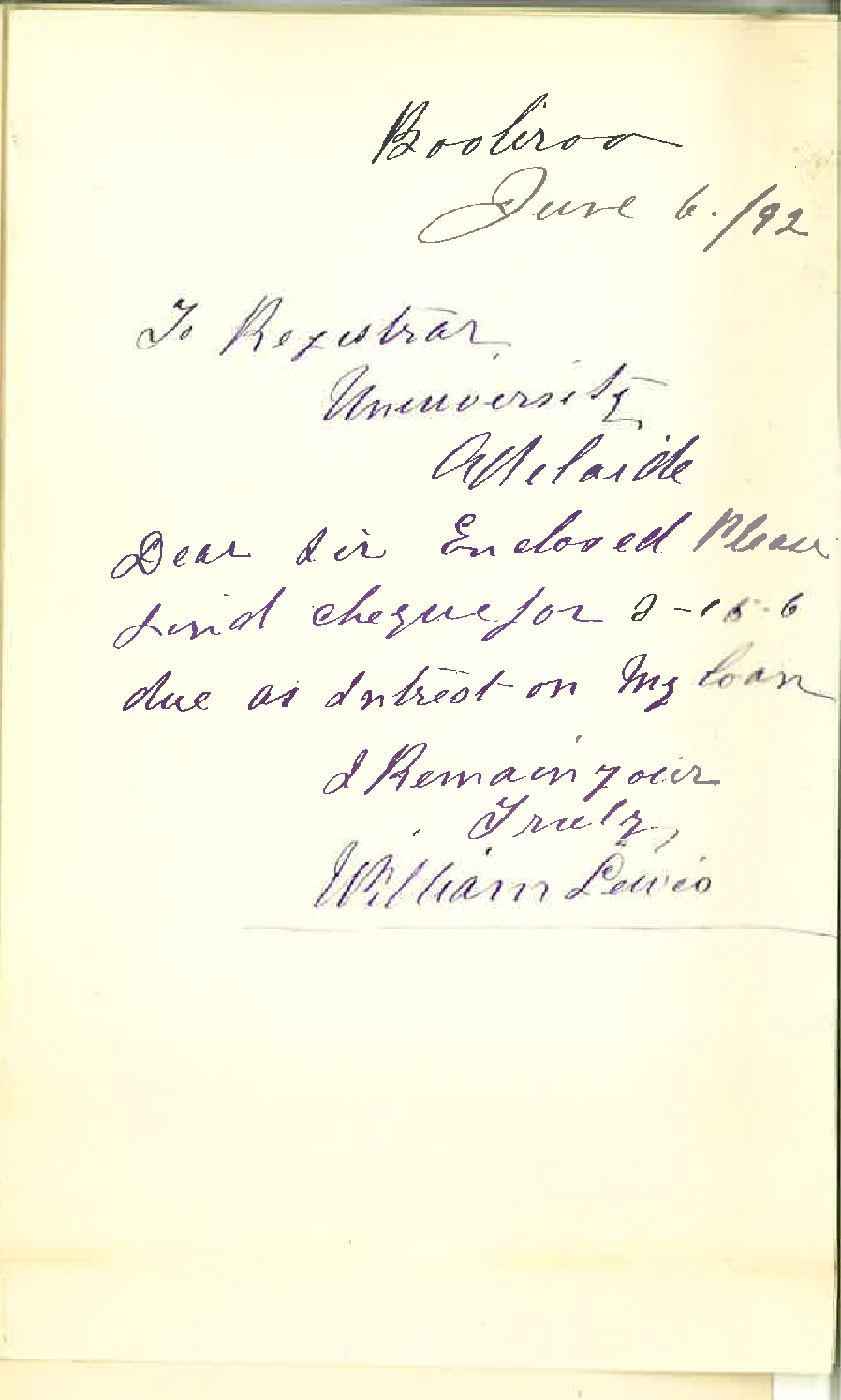 William Lewis - Booleroo - Payment of Interest