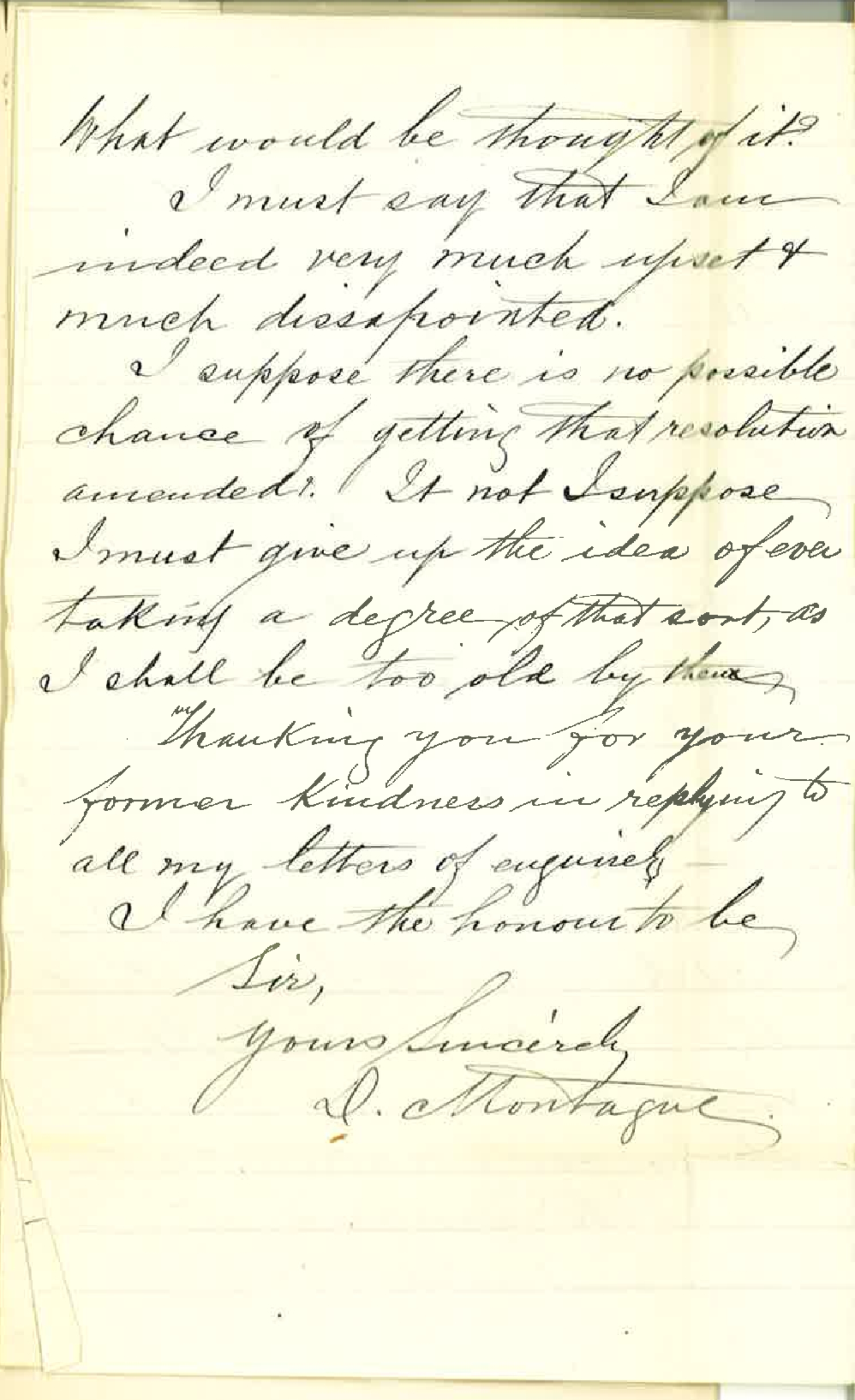 D Montague - Ballarat - Letter Concerning Decision of Council Not to Admit Mr Montague