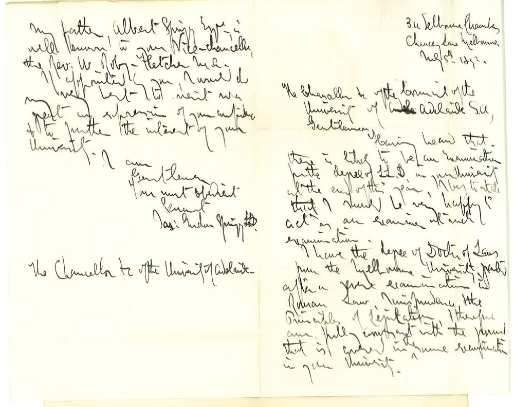 James Gordon Sprigg - Melbourne - Requesting Appointment as Examiner LLD Degree November 1892