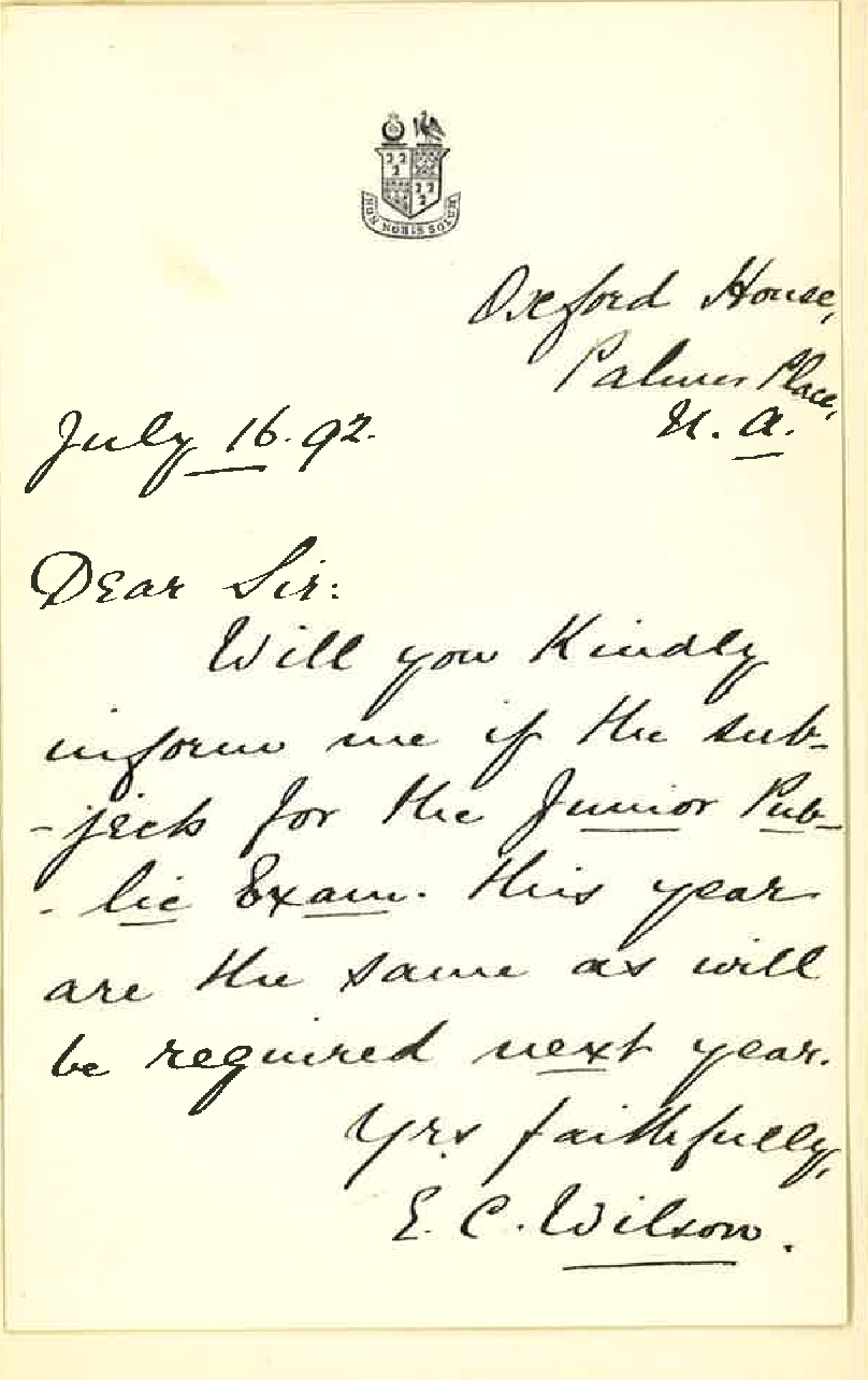 E C Wilson - Palmer Place - Information Junior Public Examinations