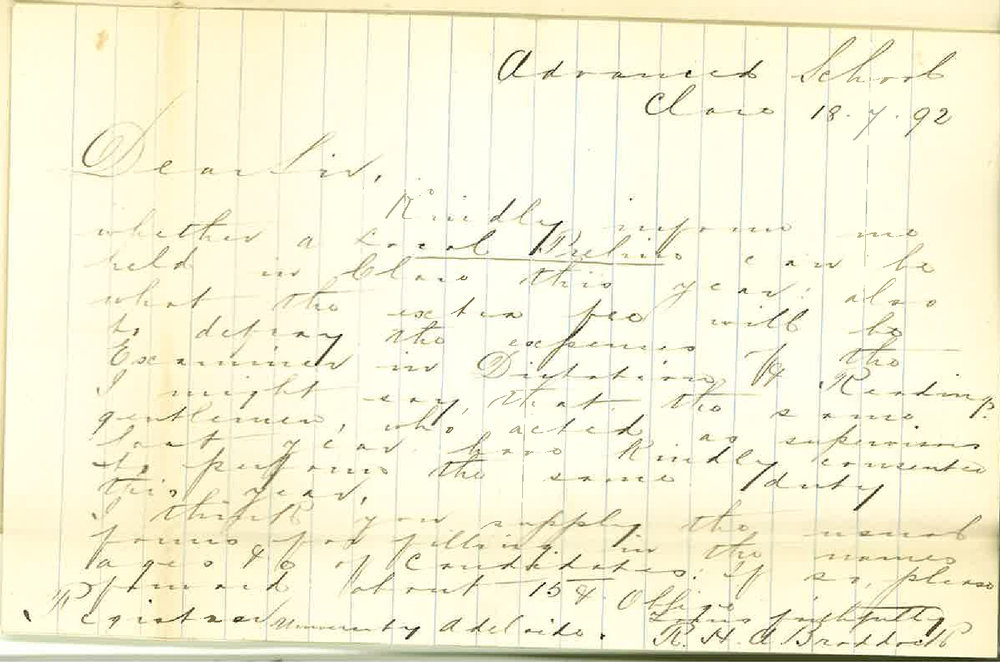 R H A Braddock - Advanced School Clare - Requests Local Preliminary Examination and Forms
