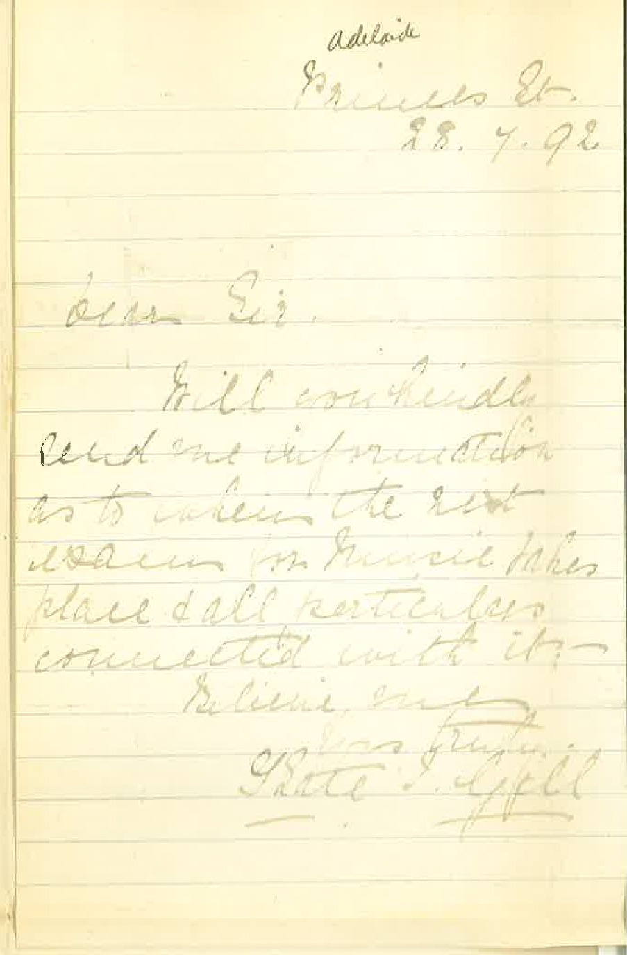 Miss K I Gill - Princes Street Adelaide - Requests Information Musical Exams