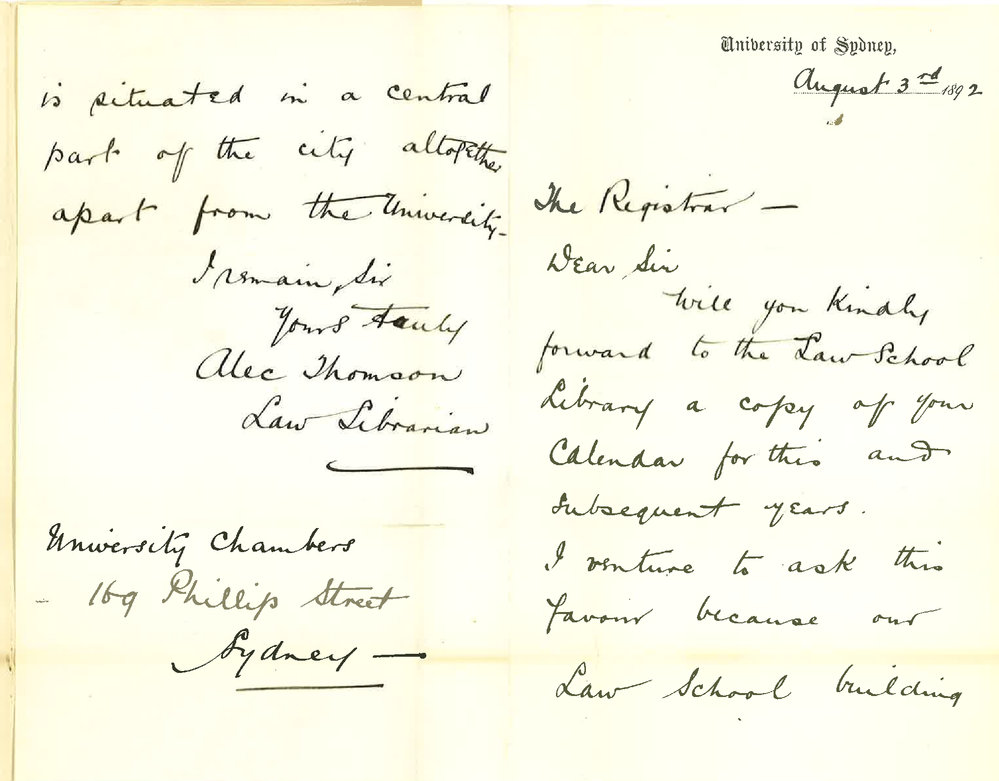 Alec Thomson - Law Librarian - University of Sydney - Requests Calendars