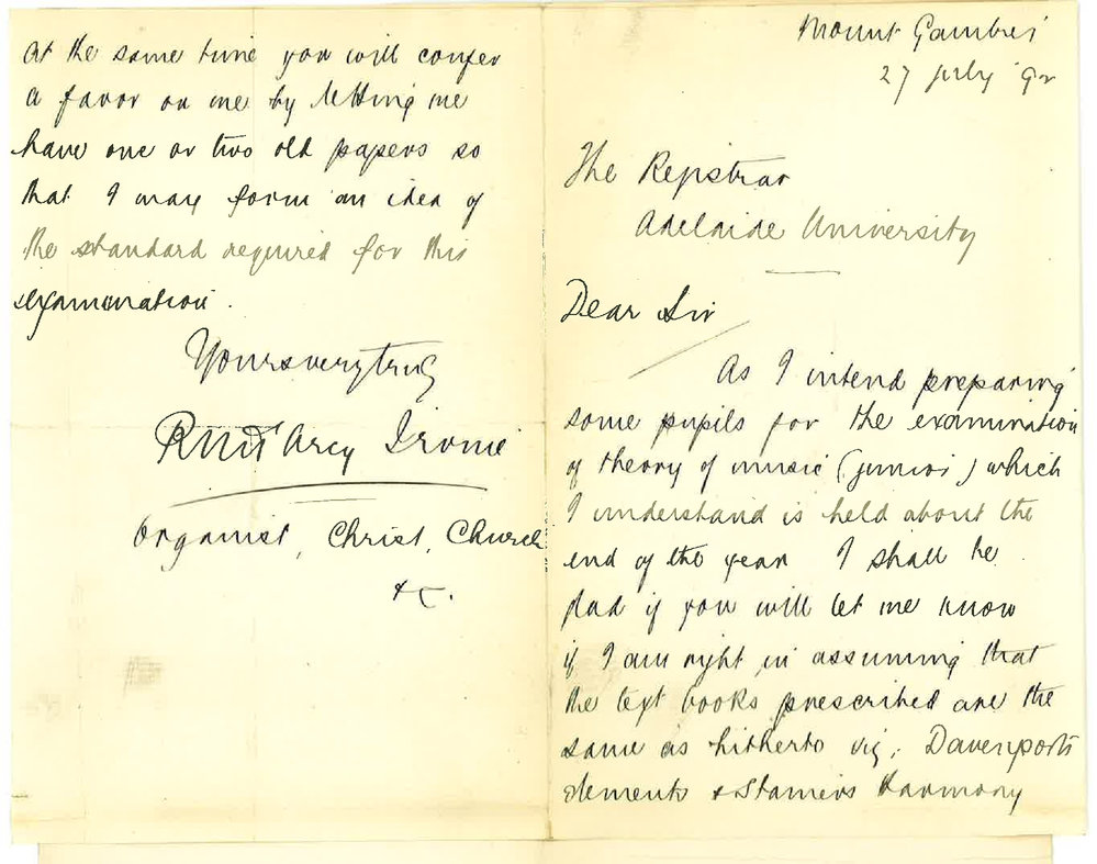 R W d'Arcy Irvine - Mount Gambier - Junior Theory of Music Examination