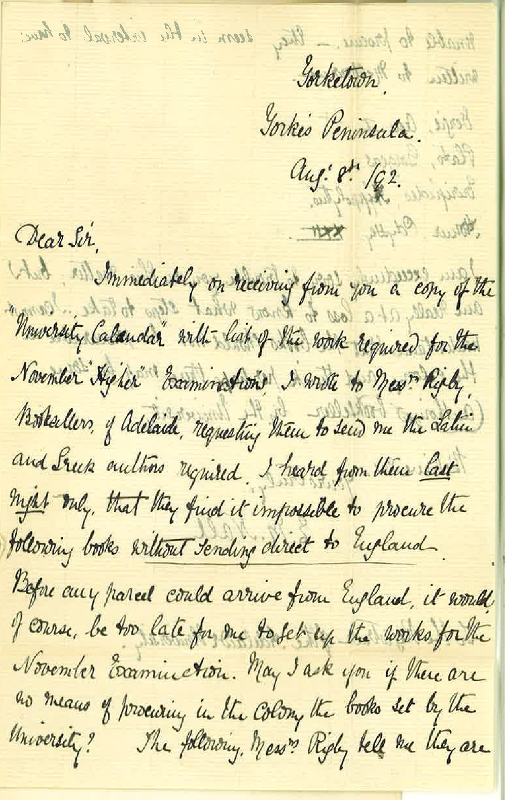 Miss Ethel M Nall - Yorketown Yorkes Peninsula - Cannot Procure Textbooks