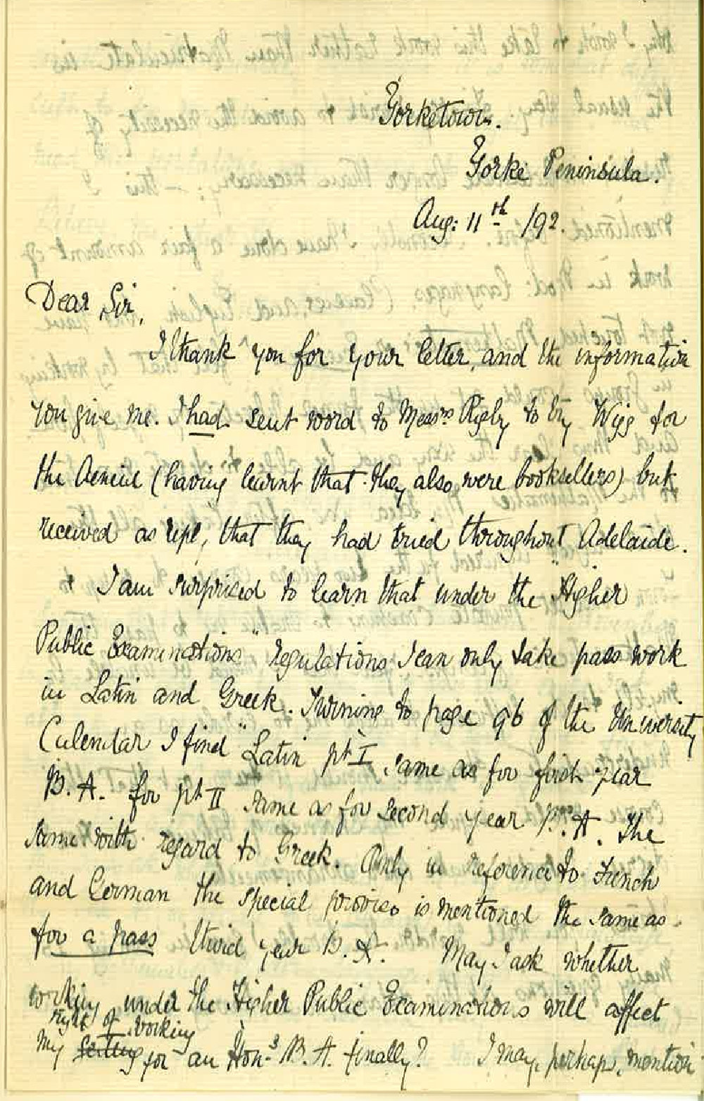 Miss Ethel M Nall - Yorketown Yorke Peninsula - Requests Further Information