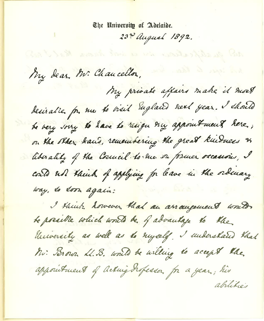 Professor Frederick William Pennefather - The University - Leave of Absence for 12 Months