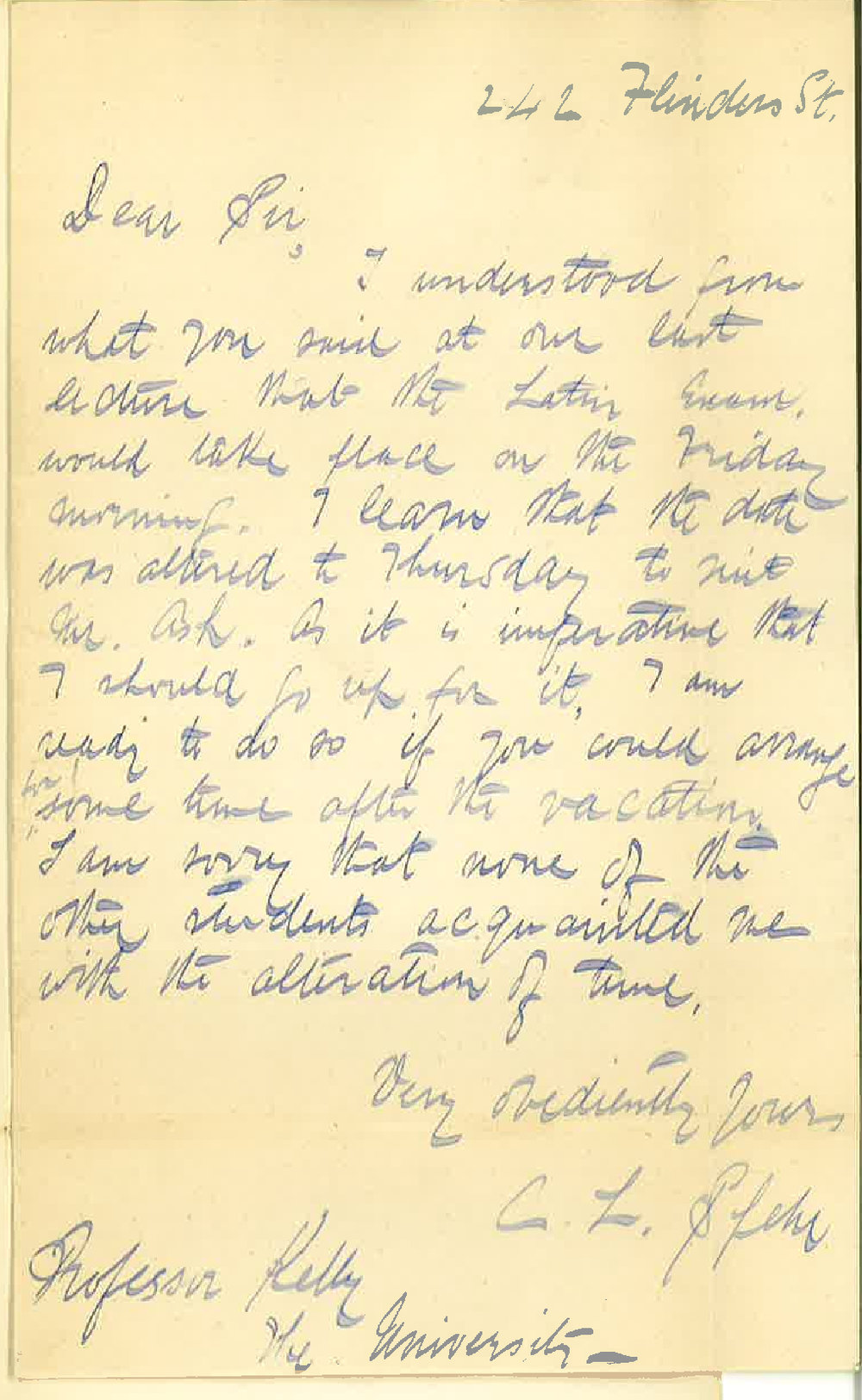 Carl Louis Spehr - Flinders Street Adelaide - Special Terminal Examination