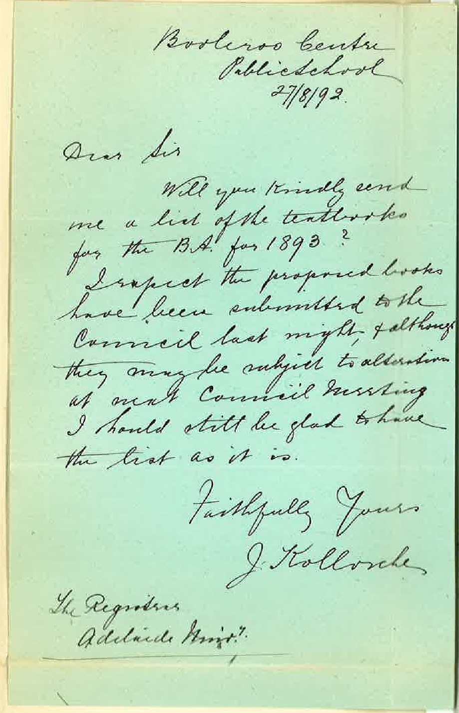 John Kollosche - Public School - Booleroo Centre - List of Textbooks BA 1893